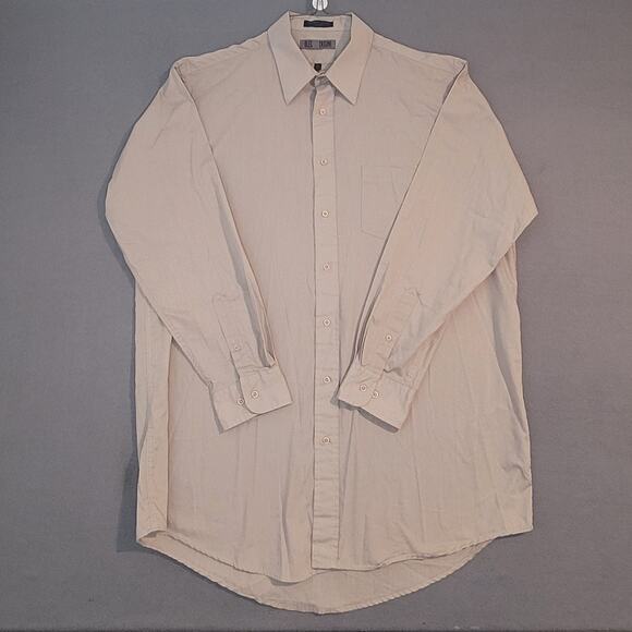 Oleg Cassini Men’s Shirt 17.5 36/37 Beige Button Up Single Needle Stitch GUC - Picture 1 of 6